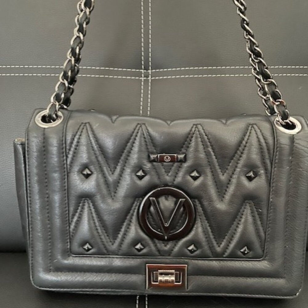 Mario Valentino Black  Leather Quilted Crossbody